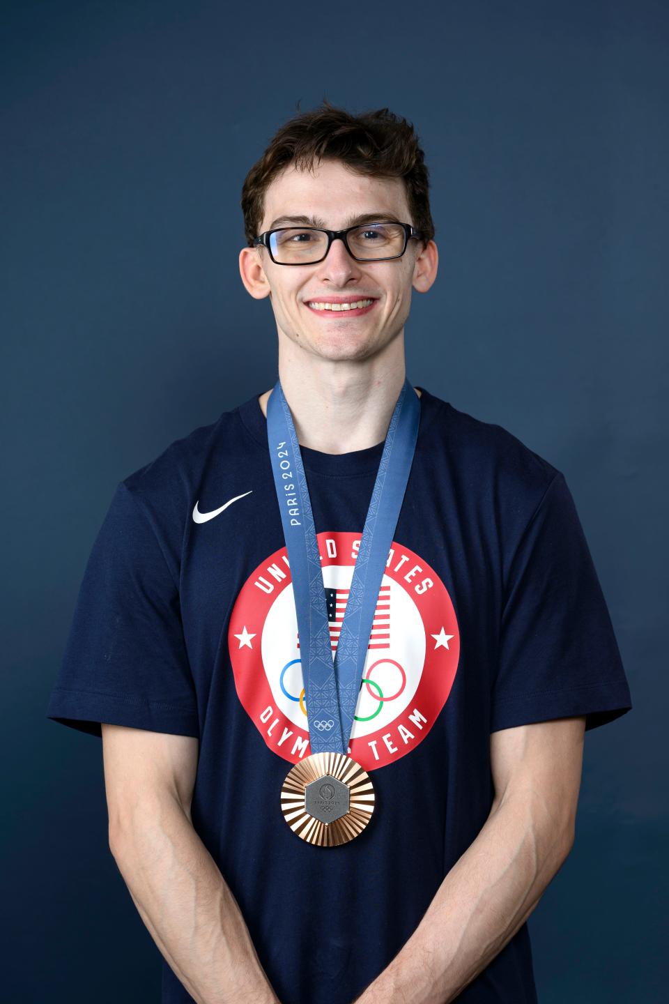 Olympian Stephen Nedoroscik of Team United States poses on the Today Show Set on July 30, 2024 in Paris, France.