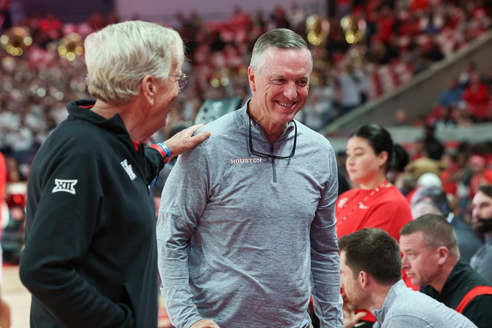 Dec 6, 2023; Houston, Texas, USA; Houston Cougars football head coach Willie Fritz before the game against the Rice Owls at Fertitta Center. Mandatory Credit: Troy Taormina-USA TODAY Sports