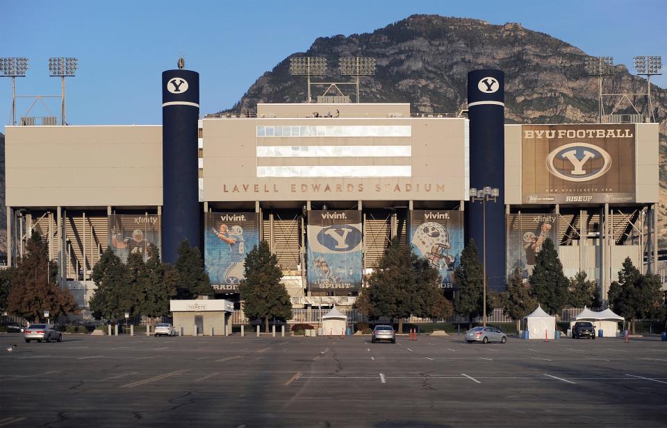 PROVO, UT - SEPTEMBER 20: Exterior view of LaVell Edwards Stadium, home to the Brigham Young Cougars, on September 20, 2014 in Provo, Utah. (Photo by Gene Sweeney Jr/Getty Images )