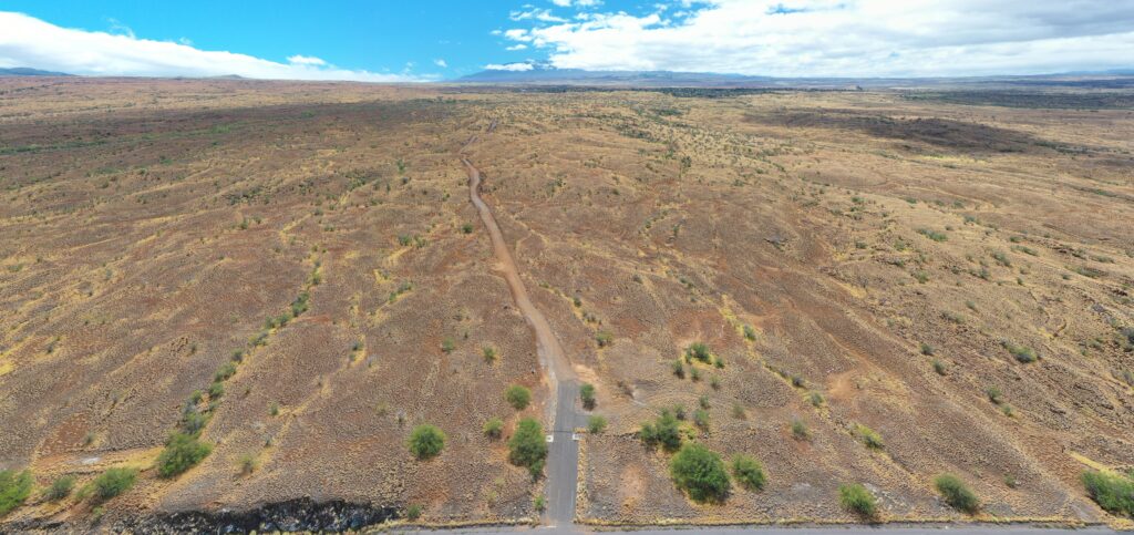 An overhead, drone-shot of the Waikoloa Village's alternate evacuation route will be built in several phases. The first phase will ensure evaucations are possible, while latter phases will expand the road to two lanes, to allow for traffic both ways.