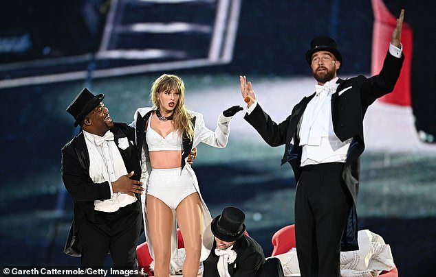 Travis Kelce stunned the crowd at Wembley by appearing on stage with girlfriend Taylor Swift in June