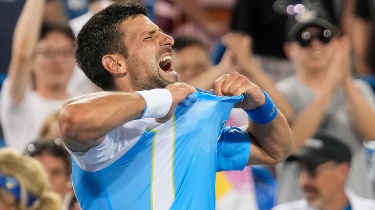 Djokovic tore open his shirt in celebration as he claimed a 95th career singles title