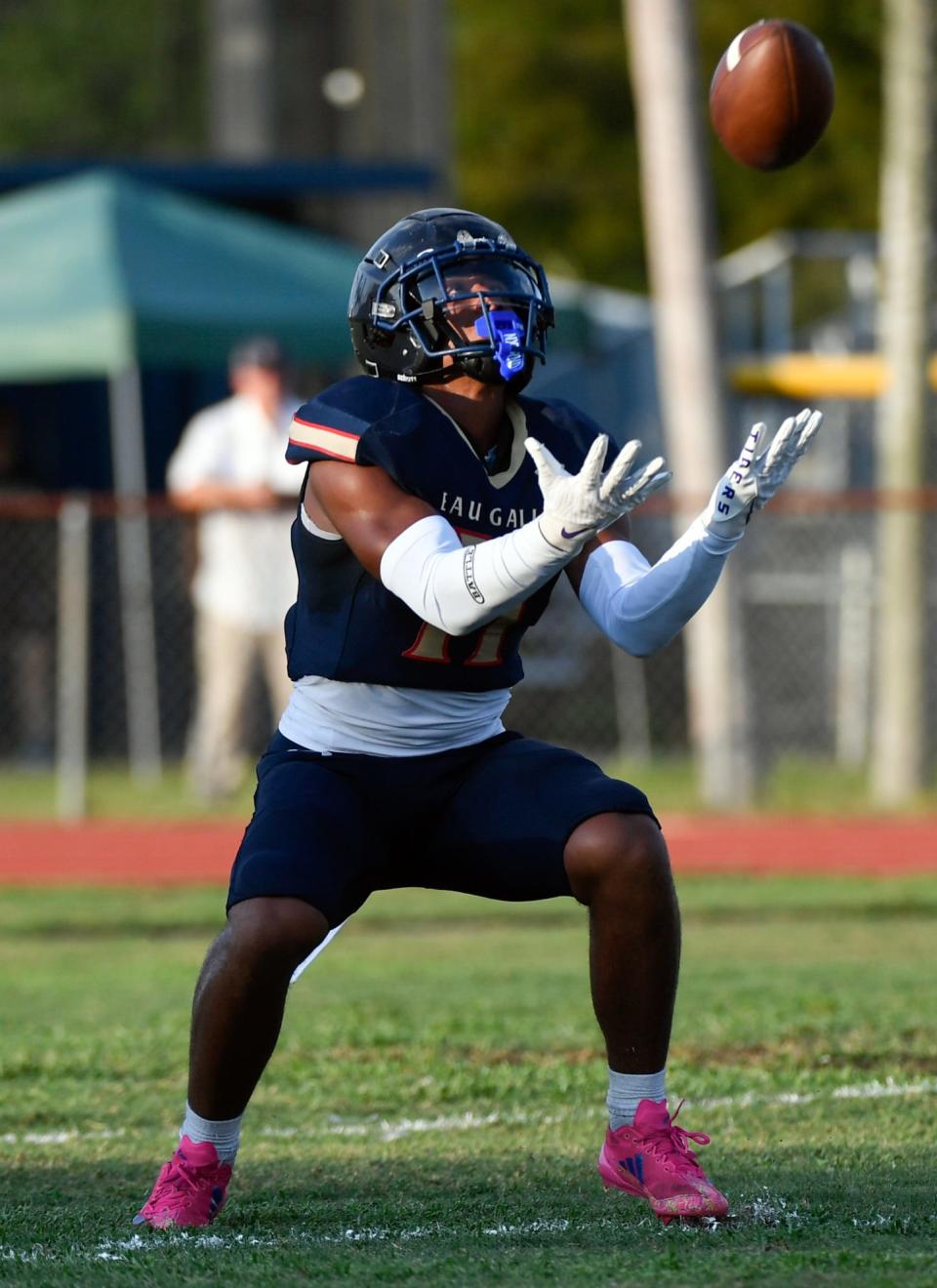 Xavier Lherisse of Eau Gallie fields a punt during the Kickoff Classic game against Mainland Friday, August 16, 2024.Craig Bailey/FLORIDA TODAY via USA TODAY NETWORK