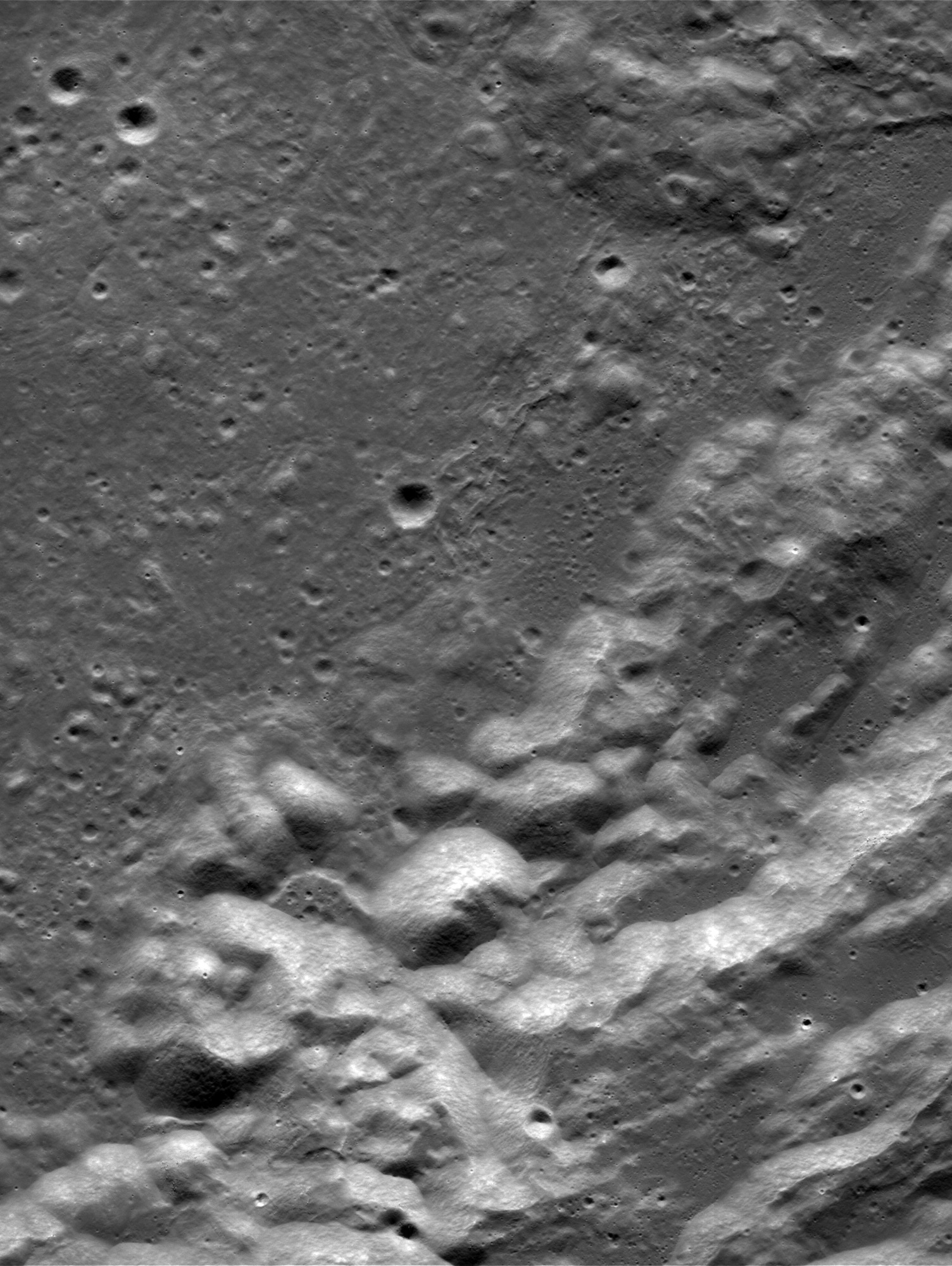 A black and white view of the moon.