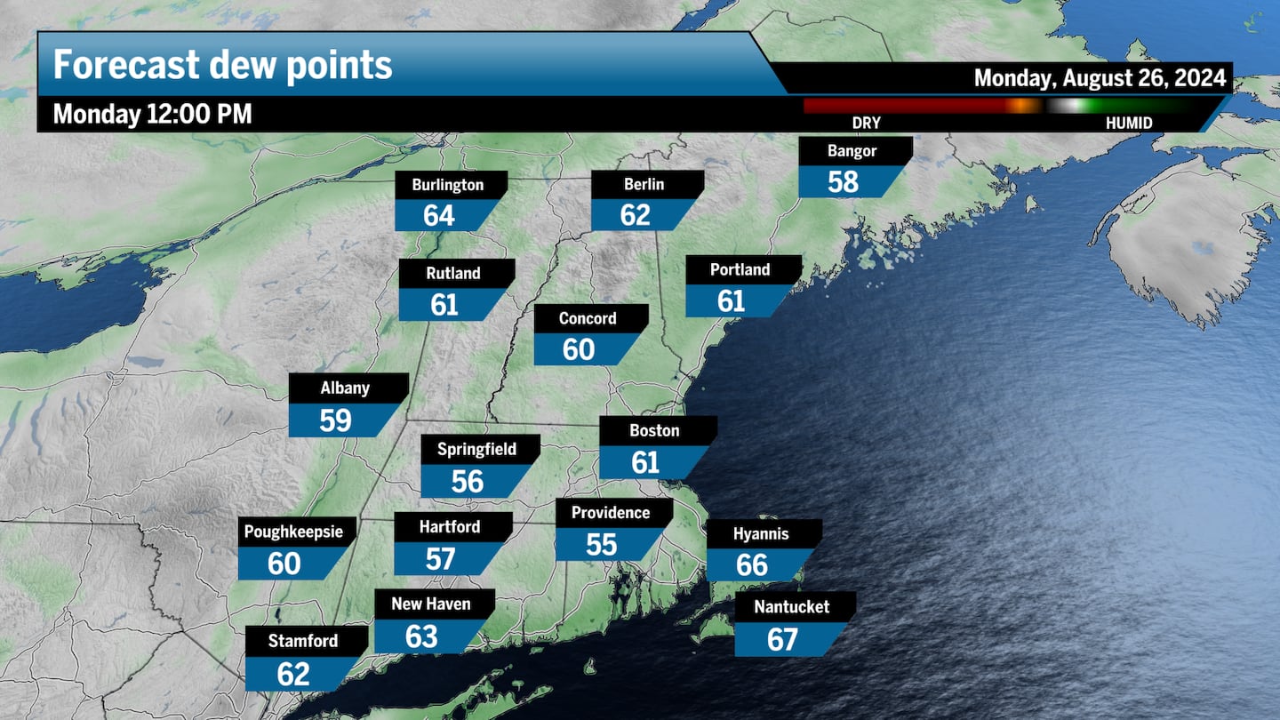 Forecast dew points for Monday.