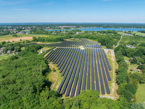 The 9.4 MW solar farm, which includes two co-located solar arrays made up of more than 17,000 solar modules, represents a unique repurposing of acreage that was previously developed as a golf course. (Photo: Nexamp)