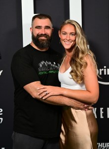 Jason Kelce and Kylie Kelce attend Thursday Night Football Presents The World Premiere of 