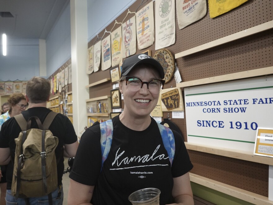  Jill Carey passes through the Horticulture Building at the Minnesota State Fair to see crop art designs on Friday, Aug. 23. 