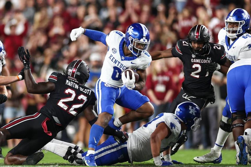 Kentucky running back Demie Sumo-Karngbaye (0) ran for 139 yards and a touchdown last season, his first after transferring to UK from N.C. State. Sumo-Karngbaye also caught 14 passes for 69 yards and a TD.