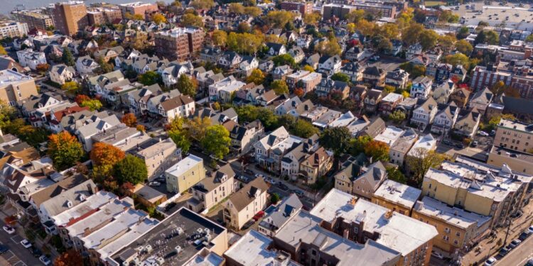 Residential townhomes in Union City, New Jersey, USA, circa 2023