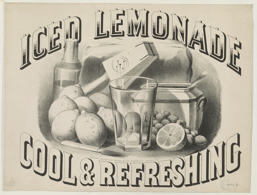 A Currier & Ives advertisement from circa 1879 stating Iced Lemonade Cool and Refreshing.