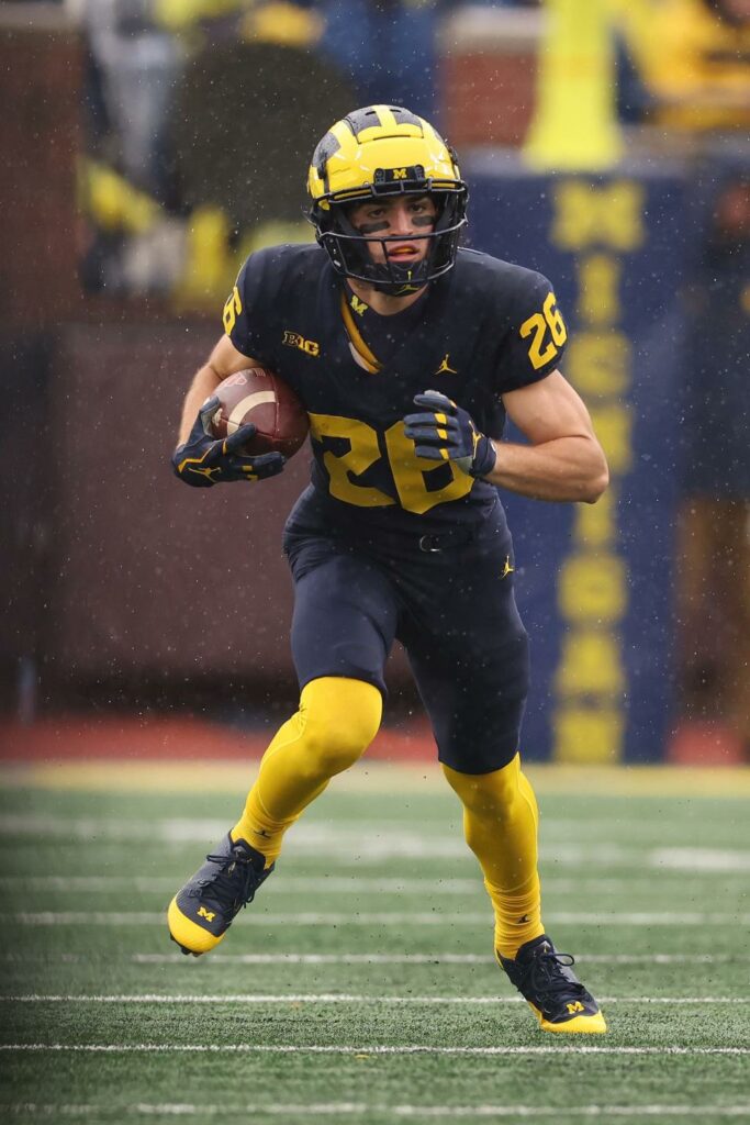 Jake Thaw (26) of the Michigan Wolverines plays against the Indiana Hoosiers at Michigan Stadium on Oct. 14, 2023 in Ann Arbor, Mich.