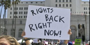 Hundreds of protesters gather in Pershing Square in downtown Los Angeles in response to a ruling by a federal judge in Texas that could overturn the FDA's approval of the most common abortion drug in the United States on April 15, 2023. File Photo by Jim Ruymen/UPI