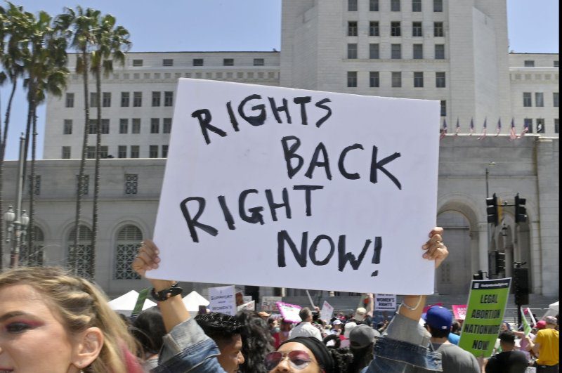 Hundreds of protesters gather in Pershing Square in downtown Los Angeles in response to a ruling by a federal judge in Texas that could overturn the FDA's approval of the most common abortion drug in the United States on April 15, 2023. File Photo by Jim Ruymen/UPI