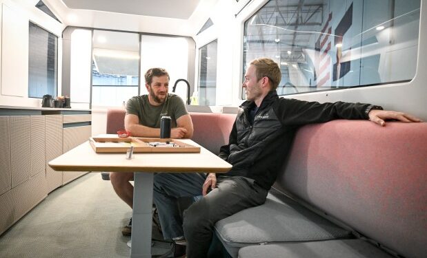 Co-founder/CEO Toby Kraus, left, and fellow co-founder/CPO Ben Parker at Lightship in Broomfield, Colorado on Monday, June 24, 2024. The company created an electric RV that they hope will revolutionize the way people see the popular vehicle. Base models start at just over $100,000, while the 300-mile range tier-two model is about $140,000 after electric vehicle tax rebates. (Photo by AAron Ontiveroz/The Denver Post)