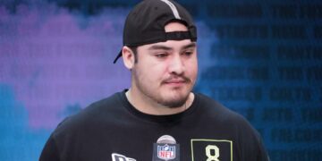 Feb 26, 2020; Indianapolis, Indiana, USA; Arizona State Sun Devils lineman Cohl Cabral during the NFL Scouting Combine at the Indiana Convention Center. Mandatory Credit: Kirby Lee-USA TODAY Sports