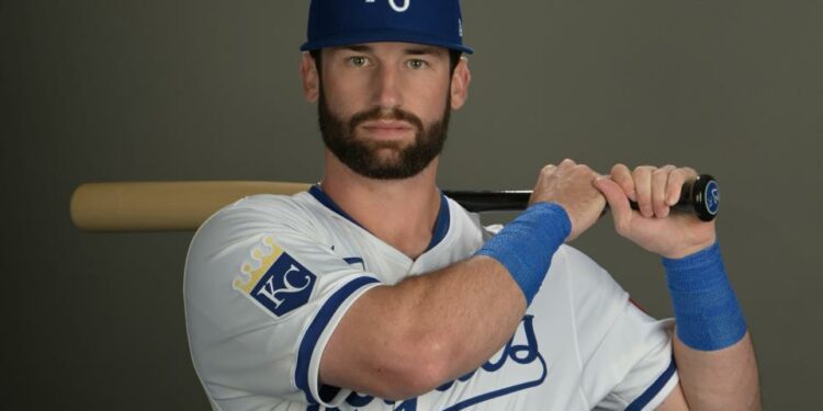 Feb 22, 2024; Surprise, AZ, USA; Kansas City Royals Tyler Gentry (27) during photo day at spring training in Surprise, AZ. Mandatory Credit: Jayne Kamin-Oncea-USA TODAY Sports