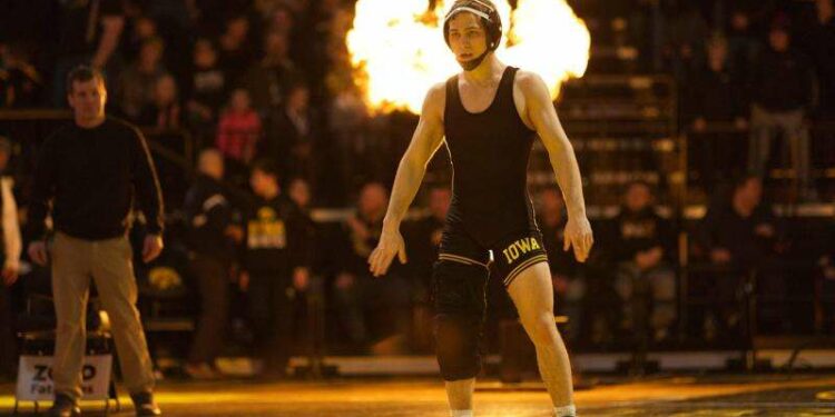 Iowa's Spencer Lee is introduced before wrestling OSU's Nick Piccininni at 125 pounds during the Hawkeyes regular season meet against Oklahoma State at Carver-Hawkeye Arena on Iowa City on Sunday, January 14, 2018. Lee won the match 10-5. (Ben Roberts/Freelance)