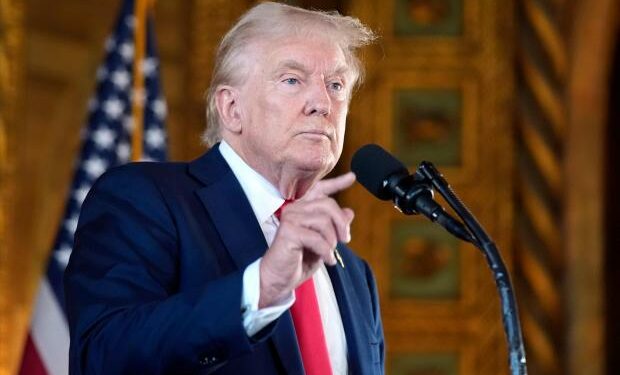 Republican presidential nominee former President Donald Trump speaks to reporters during a news conference at his Mar-a-Lago estate Thursday, Aug. 8, 2024, in Palm Beach, Fla. (AP Photo/Alex Brandon)