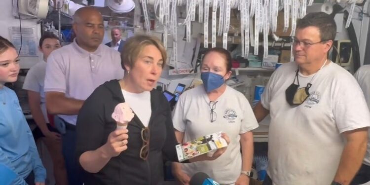 Gov. Maura Healey at Four Seas, first stop on MA's new ice cream trail