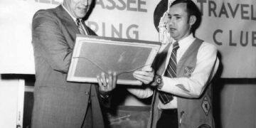 The late Florida Park Service director Ney Landrum receiving award from the Tallahassee Travel Club - Tallahassee, Florida.