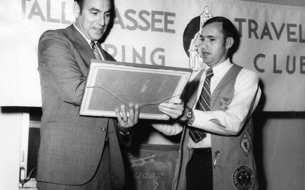 The late Florida Park Service director Ney Landrum receiving award from the Tallahassee Travel Club - Tallahassee, Florida.