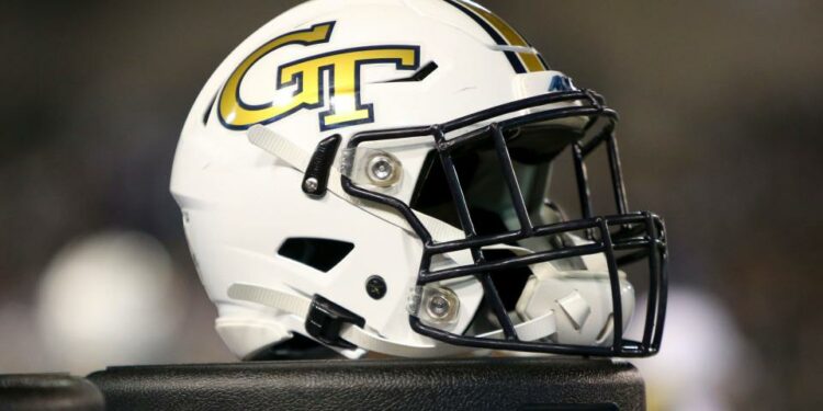 Nov 21, 2019; Atlanta, GA, USA; Georgia Tech Yellow Jackets helmet is seen on the sideline in the first half against the North Carolina State Wolfpack at Bobby Dodd Stadium. Mandatory Credit: Brett Davis-USA TODAY Sports