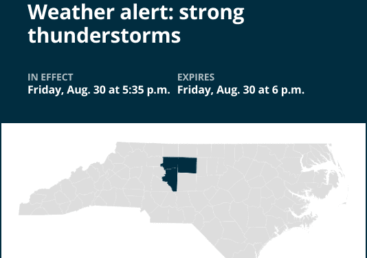 Look for strong thunderstorms in central North Carolina Friday evening