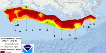 Map of hypoxic Gulf of Mexico zones