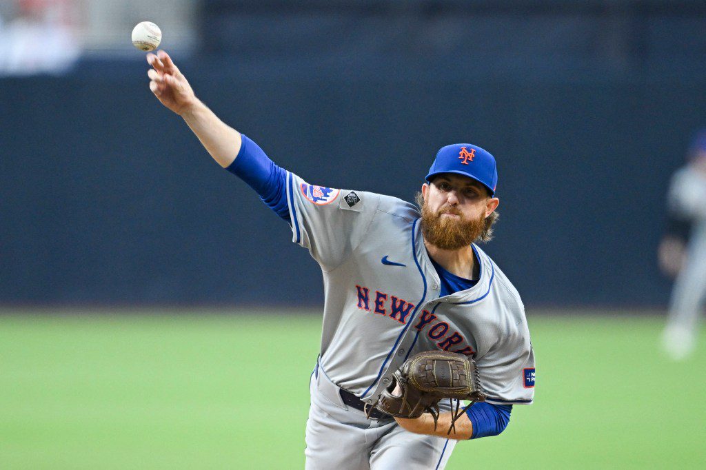 New York Mets starting pitcher Paul Blackburn (58) pitches during the first inning against the San Diego Padres at Petco Park. 