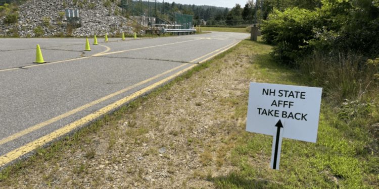 A sign at an AFFF collection event in Concord in August. The state has 10 such events scheduled across the state over the course of the month.