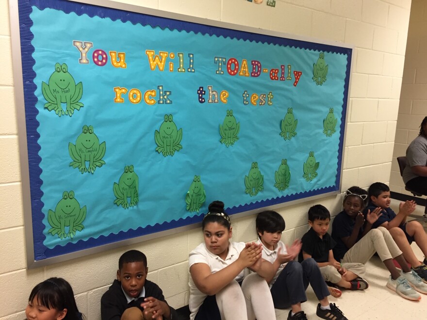 Many schools hold rallies and decorate bulletin boards to encourage students to earn high scores on North Carolina's year-end exams.