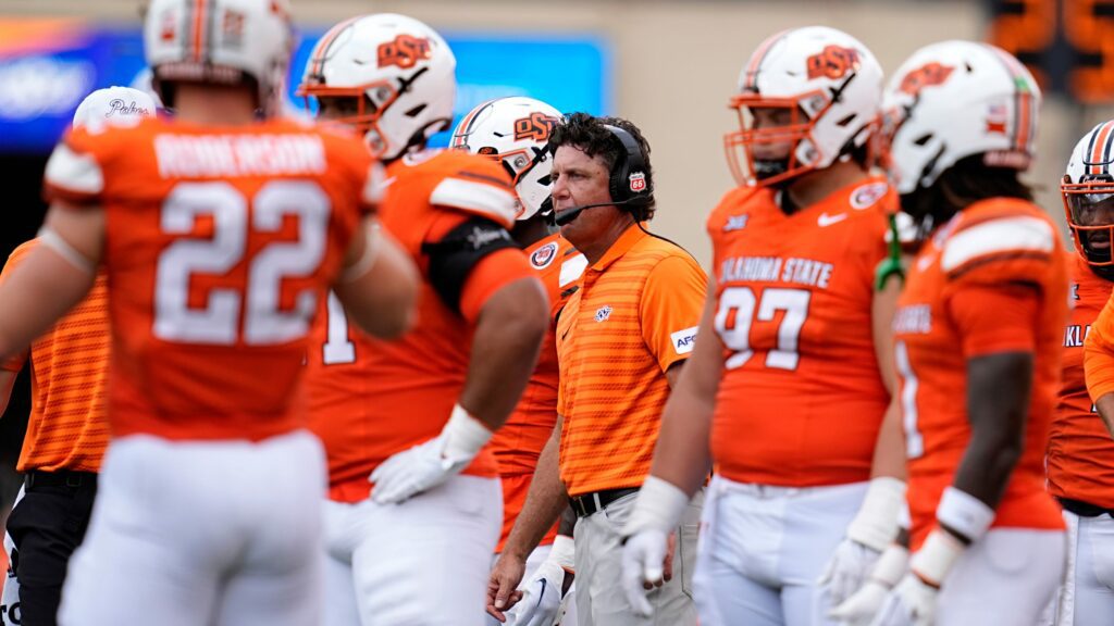 Oklahoma State football coach Mike Gundy reacts to NCAA QR code ruling