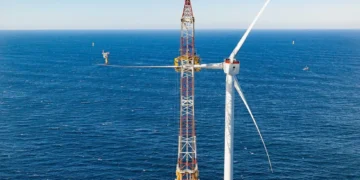 Orsted's installation of 11MW Siemens Gamesa turbine at South Fork, completed last year. Orsted is currently constructing Revolution and Sunrise wind farms