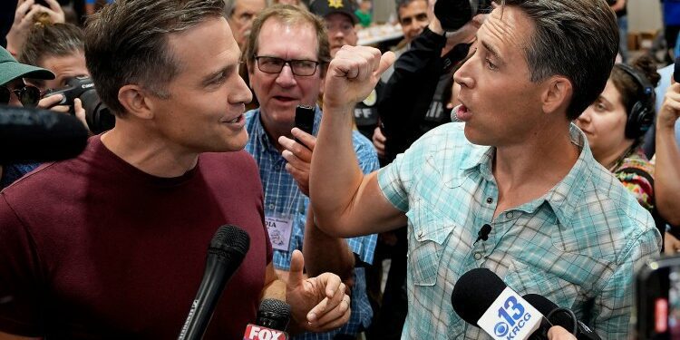 Sen. Josh Hawley and challenger Lucas Kunce argue in tense Missouri State Fair encounter