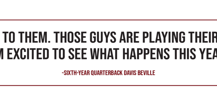 A graphic containing a quote from South Carolina sixth-year quarterback David Beville reads,