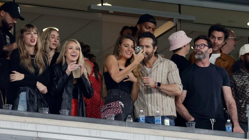 Taylor Swift, Brittany Mahomes, Blake Lively, Ryan Reynolds, and Hugh Jackman.