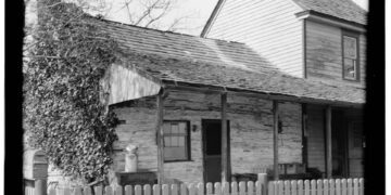 The C.A. Nothnagle Log House in Greenwich Township is alleged to be the oldest home in New Jersey and may date to the first half of the 17th century. It was photographed for the Historic American Buildings Survey by Nathaniel R. Ewan in June 20, 1938.