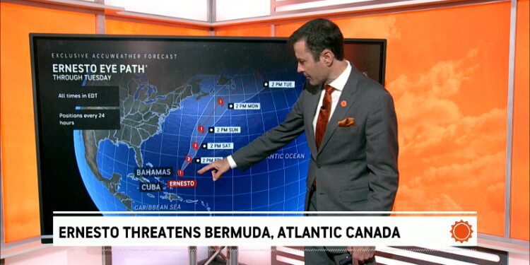 Track Hurricane Ernesto as it gathers strength barreling on Bermuda