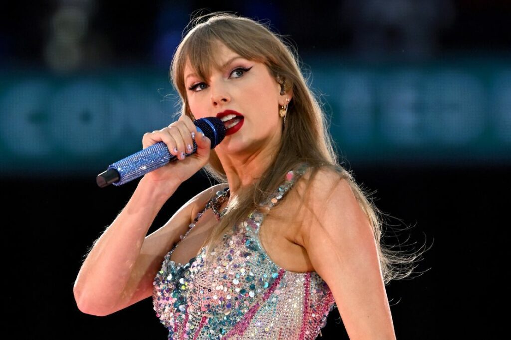 Taylor Swift performs at Wembley Stadium in London.