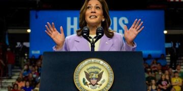 Democratic US presidential candidate Kamala Harris speaks at a campaign event in Las Vegas. Photo: Julia Nikhinson/AP/dpa