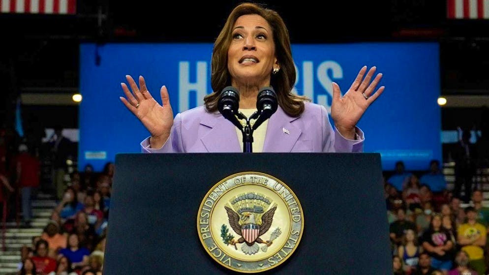 Democratic US presidential candidate Kamala Harris speaks at a campaign event in Las Vegas. Photo: Julia Nikhinson/AP/dpa