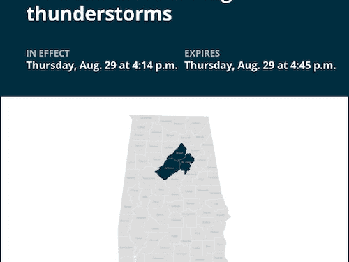 Weather alert issued for strong thunderstorms in North Central Alabama early Thursday evening