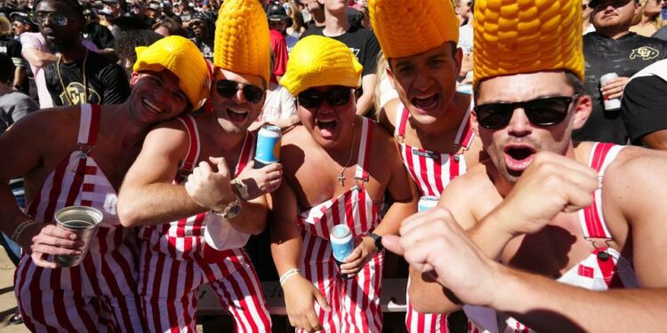 Sep 9, 2023; Boulder, Colorado, USA; Nebraska Cornhuskers fans during the second quarter against the Colorado Buffaloes at Folsom Field. Mandatory Credit: Ron Chenoy-USA TODAY Sports