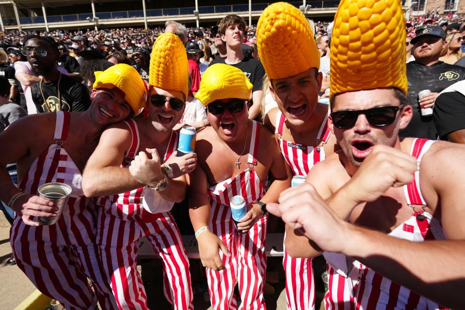 Sep 9, 2023; Boulder, Colorado, USA; Nebraska Cornhuskers fans during the second quarter against the Colorado Buffaloes at Folsom Field. Mandatory Credit: Ron Chenoy-USA TODAY Sports