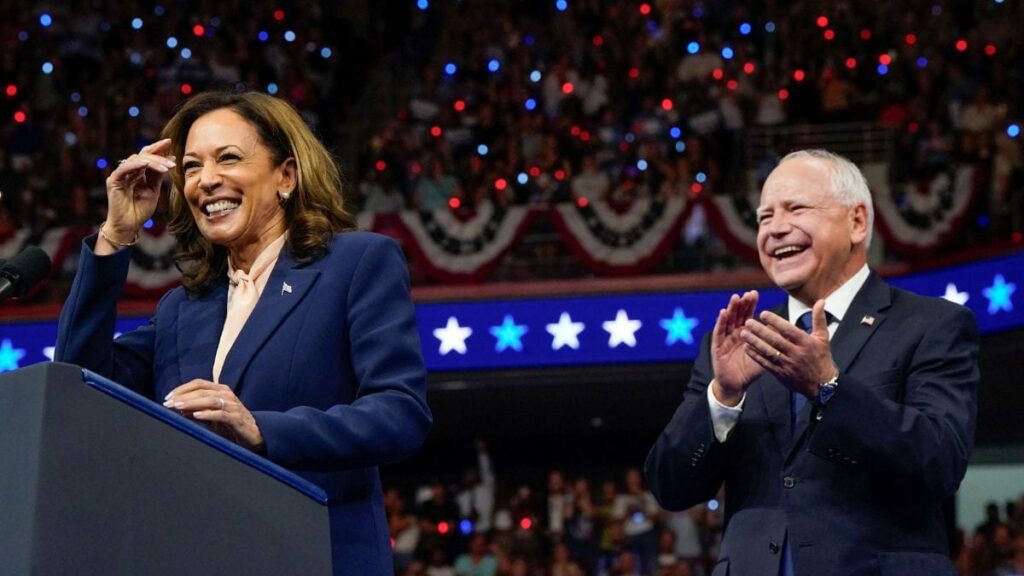 US Vice President and Democratic presidential candidate Kamala Harris holds a campaign rally with her newly chosen vice presidential running mate Minnesota Governor Tim Walz in Philadelphia, Pennsylvania, US, August 6, 2024. Reuters