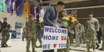 Approximately 100 Alaska Army National Guardsmen assigned to Bravo Company, 1st Battalion, 297th Infantry Regiment returned home Saturday, Aug. 10, 2024, after a nine-month deployment to Kuwait.