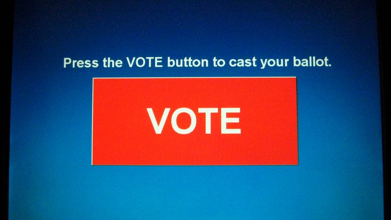 The home page of a touch screen voting machine used in the 2008 US election. Pic: Reuters