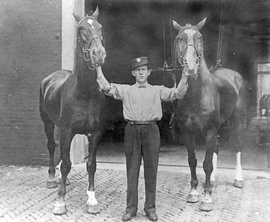 In the late 1800s, trained horses pulled heavy steam-powered fire pumps to the scene of fires in Kansas City. By 1927, horses were replaced with motorized fire engines.