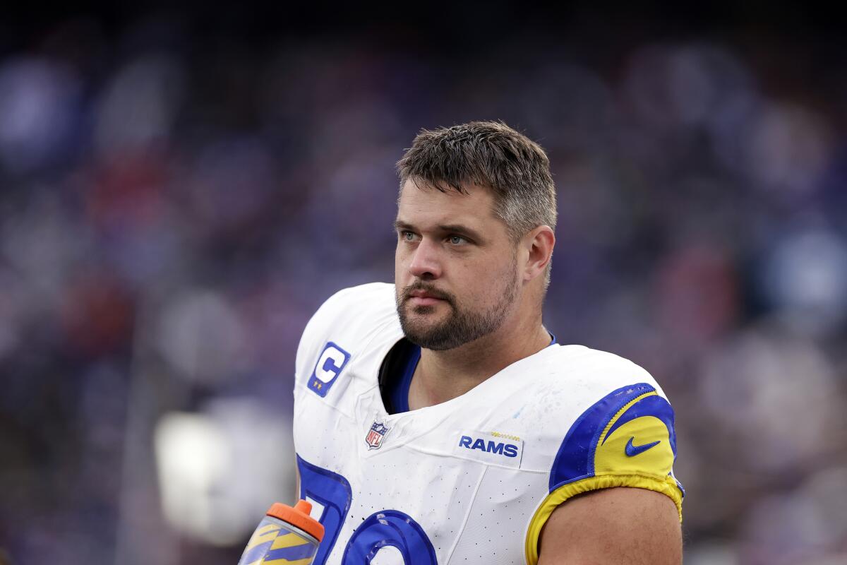 Rams offensive tackle Rob Havenstein looks on during a game against the New York Giants in December.